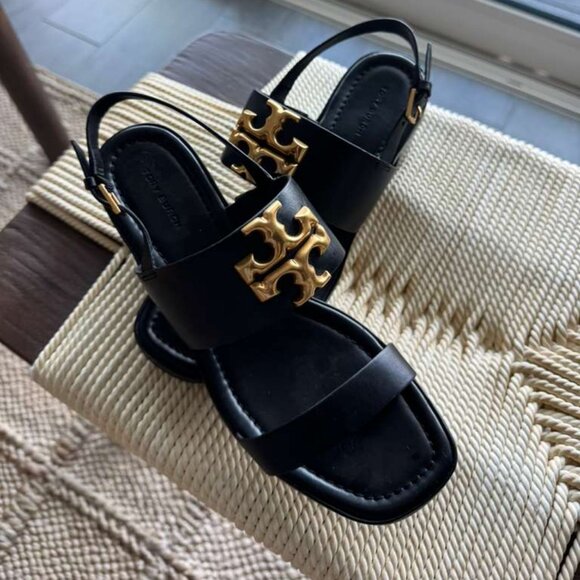 Tory Burch Shoes - Tory Burch Miller Heel Sandal – Black / Gold Logo – Size 9